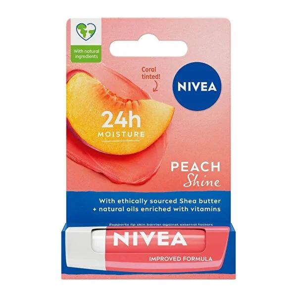 Nivea Fruity Shine Peach Lip Care - Moisturizing, Fruity Scented, and Colored Lip Balm for Soft Lips - Glamourous Grace
