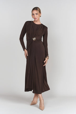 Draped Front Dress- Brown