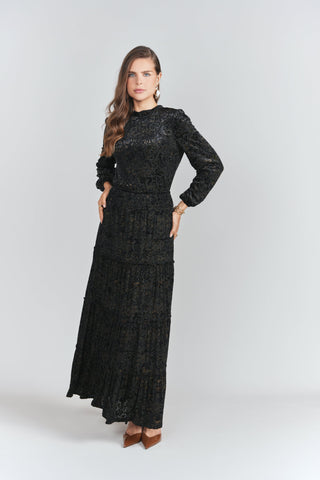 Burnout Velvet Top- Black with Emerald