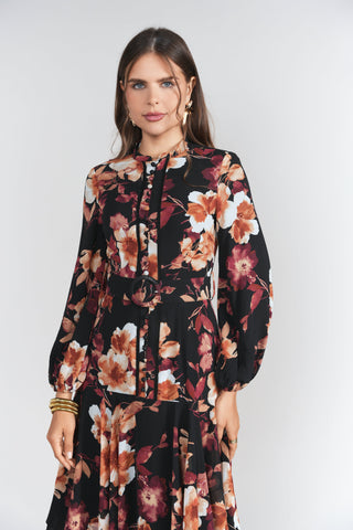 Sophie Dress- Brown Floral Chiffon