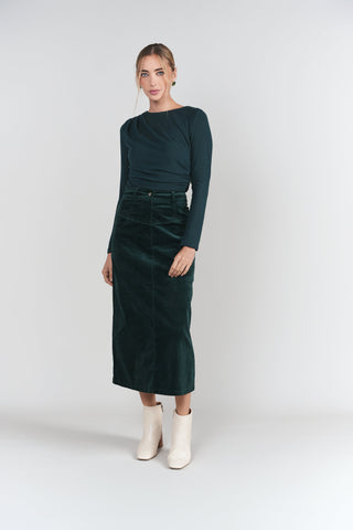 Fray Detail Corduroy Skirt- Emerald
