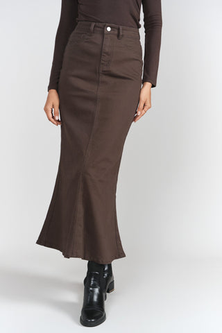 Mermaid Denim Maxi Skirt- Brown