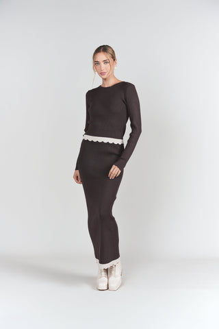 Scalloped Knit Set- Chocolate