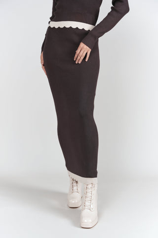 Scalloped Knit Set- Chocolate