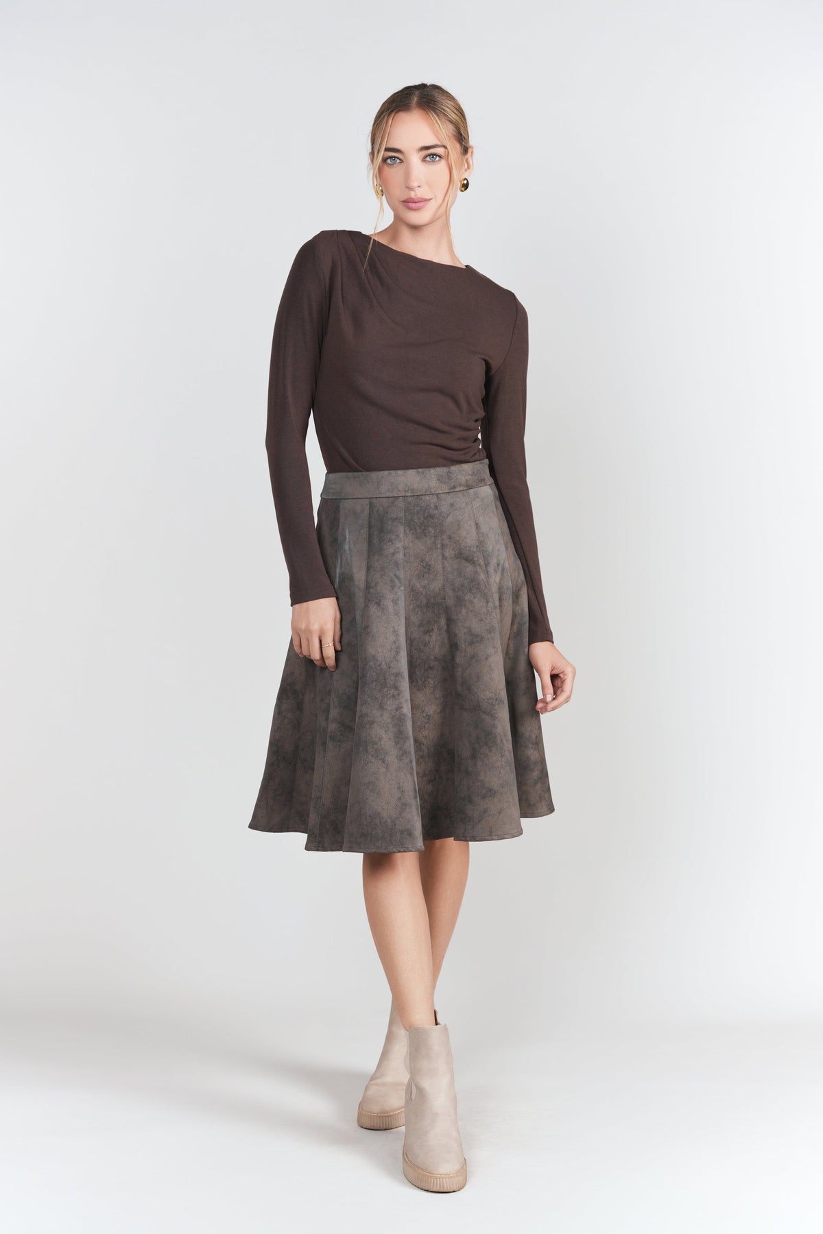 Paneled Flare Skirt- Chocolate