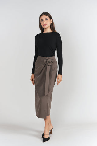 Rosette Midi Skirt- Mink