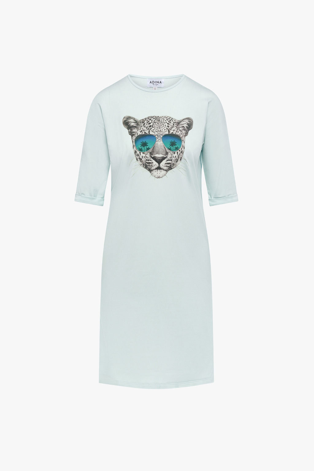 T-shirt Knee-Length Cheetah on Blue Dress