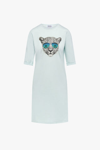 T-shirt Knee-Length Cheetah on Blue Dress