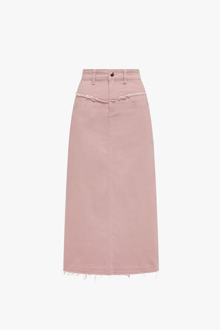 Fray Detail Denim Skirt- Peachy Pink