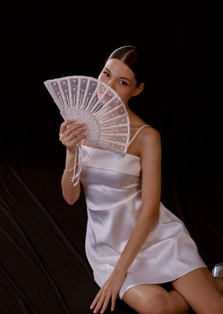 Elegant Pearl and Sequin Bridal Fan - Glamourous Grace