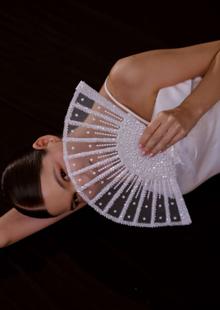 Elegant Pearl and Sequin Bridal Fan - Glamourous Grace