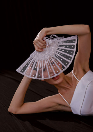 Elegant Pearl and Sequin Bridal Fan - Glamourous Grace