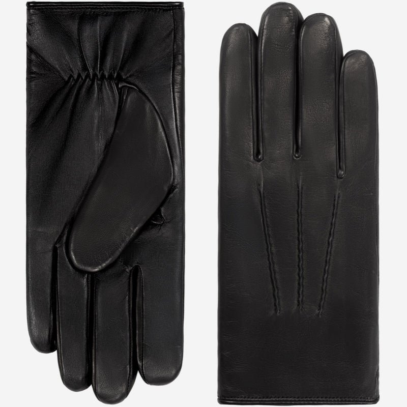 Aldo (black) - Italian lambskin leather gloves with lambswool lining & touchscreen feature - Glamourous Grace