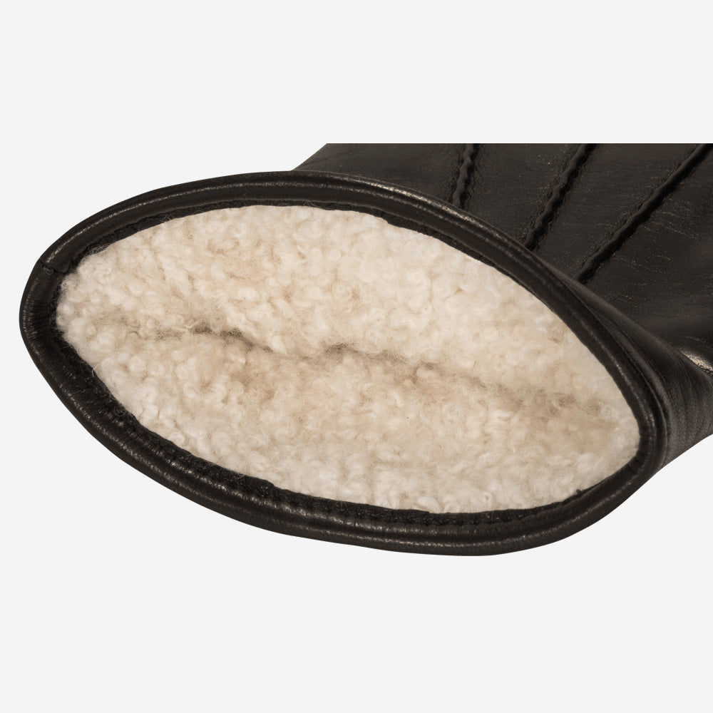 Aldo (black) - Italian lambskin leather gloves with lambswool lining & touchscreen feature - Glamourous Grace