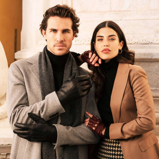 Aldo (black) - Italian lambskin leather gloves with lambswool lining & touchscreen feature - Glamourous Grace