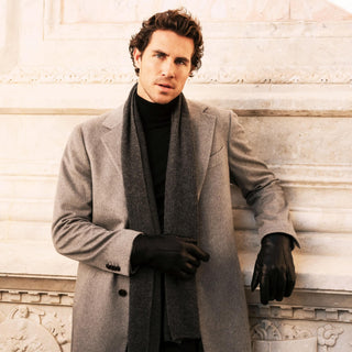 Aldo (black) - Italian lambskin leather gloves with lambswool lining & touchscreen feature - Glamourous Grace