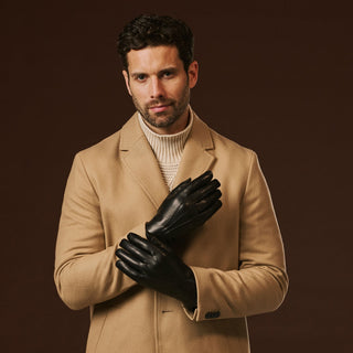 Aldo (black) - Italian lambskin leather gloves with lambswool lining & touchscreen feature - Glamourous Grace