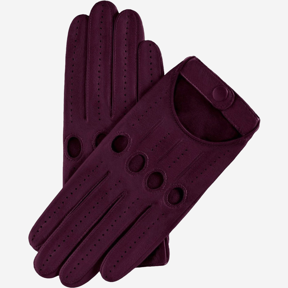 Alessa (berry) - Classic Italian lambskin leather driving gloves - Glamourous Grace