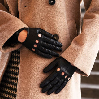 Alessa (black) - Classic Italian lambskin leather driving gloves - Glamourous Grace