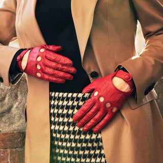 Alessa (red) - Classic Italian lambskin leather driving gloves - Glamourous Grace