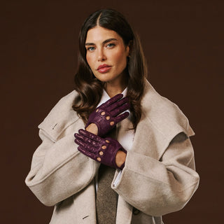 Alessa (berry) - Classic Italian lambskin leather driving gloves - Glamourous Grace