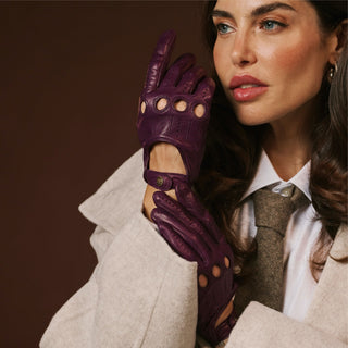 Alessa (berry) - Classic Italian lambskin leather driving gloves - Glamourous Grace