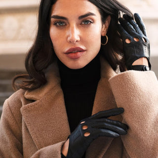 Alessa (black) - Classic Italian lambskin leather driving gloves - Glamourous Grace