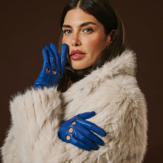 Alessa (blue) - Classic Italian lambskin leather driving gloves - Glamourous Grace