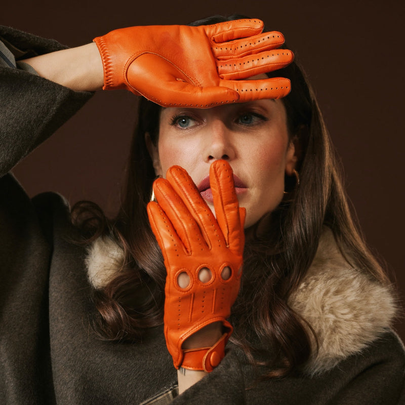 Alessa (orange) - Classic Italian lambskin leather driving gloves - Glamourous Grace