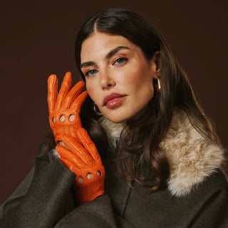 Alessa (orange) - Classic Italian lambskin leather driving gloves - Glamourous Grace