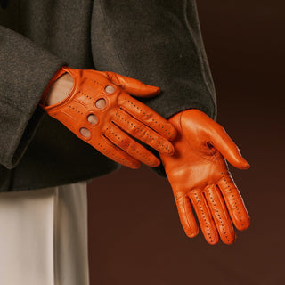 Alessa (orange) - Classic Italian lambskin leather driving gloves - Glamourous Grace