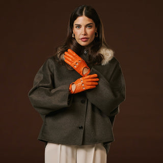 Alessa (orange) - Classic Italian lambskin leather driving gloves - Glamourous Grace