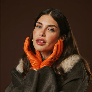 Alessa (orange) - Classic Italian lambskin leather driving gloves - Glamourous Grace