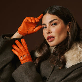Alessa (orange) - Classic Italian lambskin leather driving gloves - Glamourous Grace