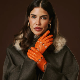 Alessa (orange) - Classic Italian lambskin leather driving gloves - Glamourous Grace