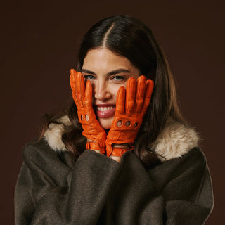 Alessa (orange) - Classic Italian lambskin leather driving gloves - Glamourous Grace