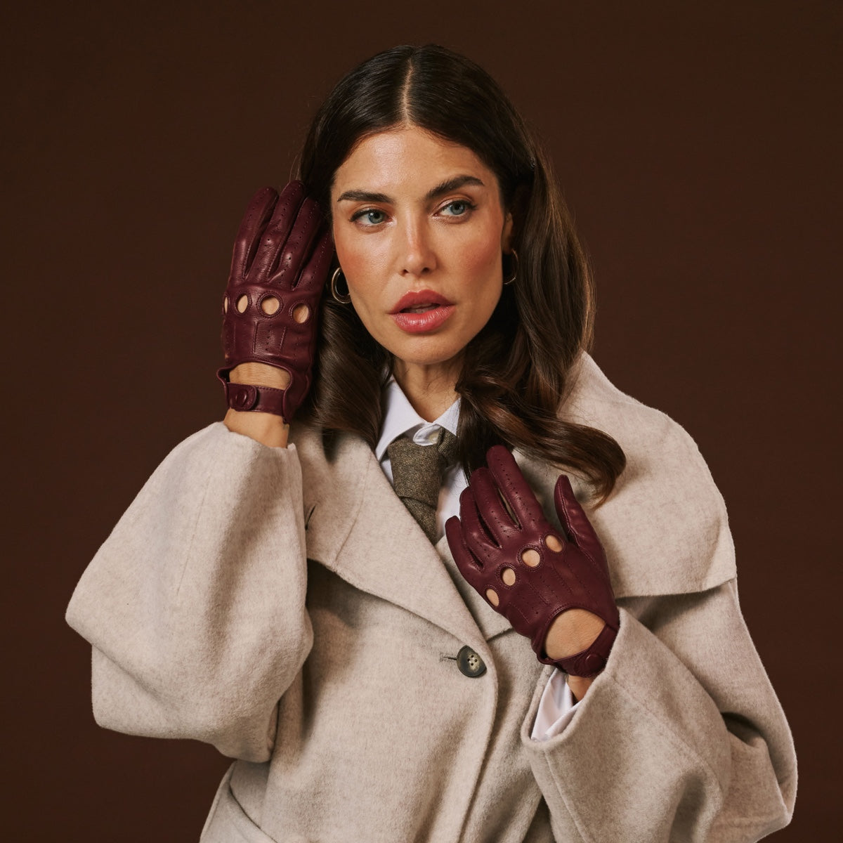 Alessa (oxblood) - Classic Italian lambskin leather driving gloves - Glamourous Grace
