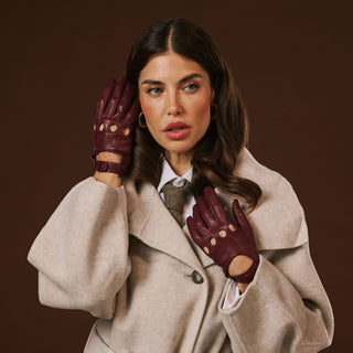 Alessa (oxblood) - Classic Italian lambskin leather driving gloves - Glamourous Grace