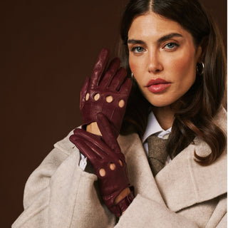 Alessa (oxblood) - Classic Italian lambskin leather driving gloves - Glamourous Grace