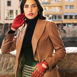 Alessa (red) - Classic Italian lambskin leather driving gloves - Glamourous Grace