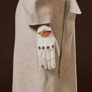Alessa (white) - Classic Italian lambskin leather driving gloves - Glamourous Grace