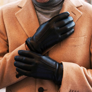 Alessandro (black) - Italian lambskin leather gloves with cashmere lining & touchscreen feature - Glamourous Grace