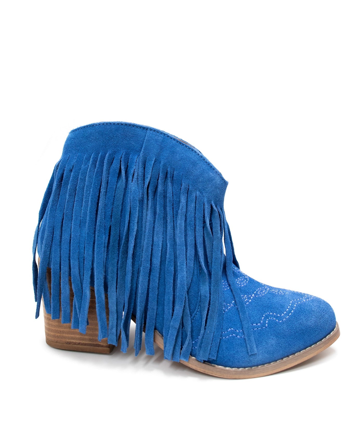 Amos Fringe Ankle Bootie in Blue Suede - Glamourous Grace