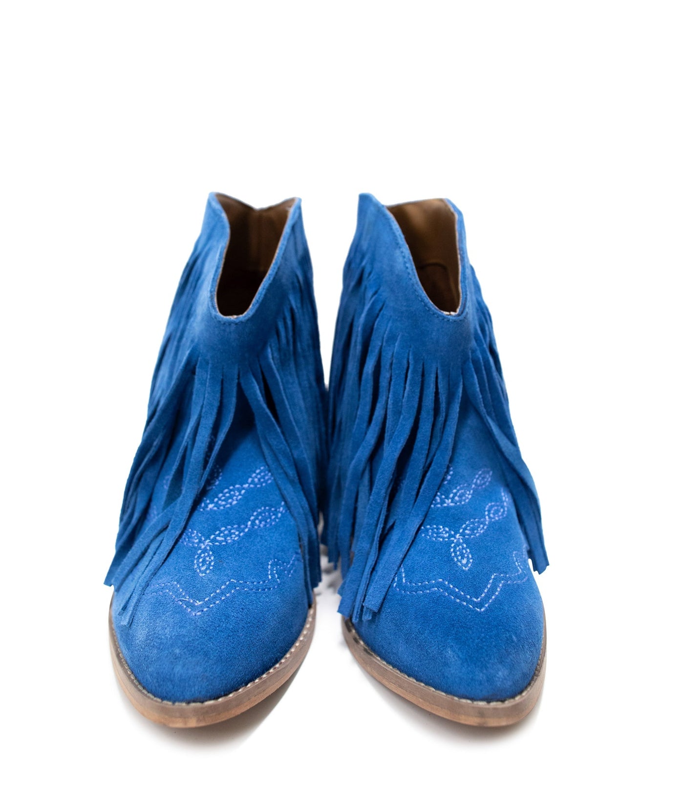 Amos Fringe Ankle Bootie in Blue Suede - Glamourous Grace