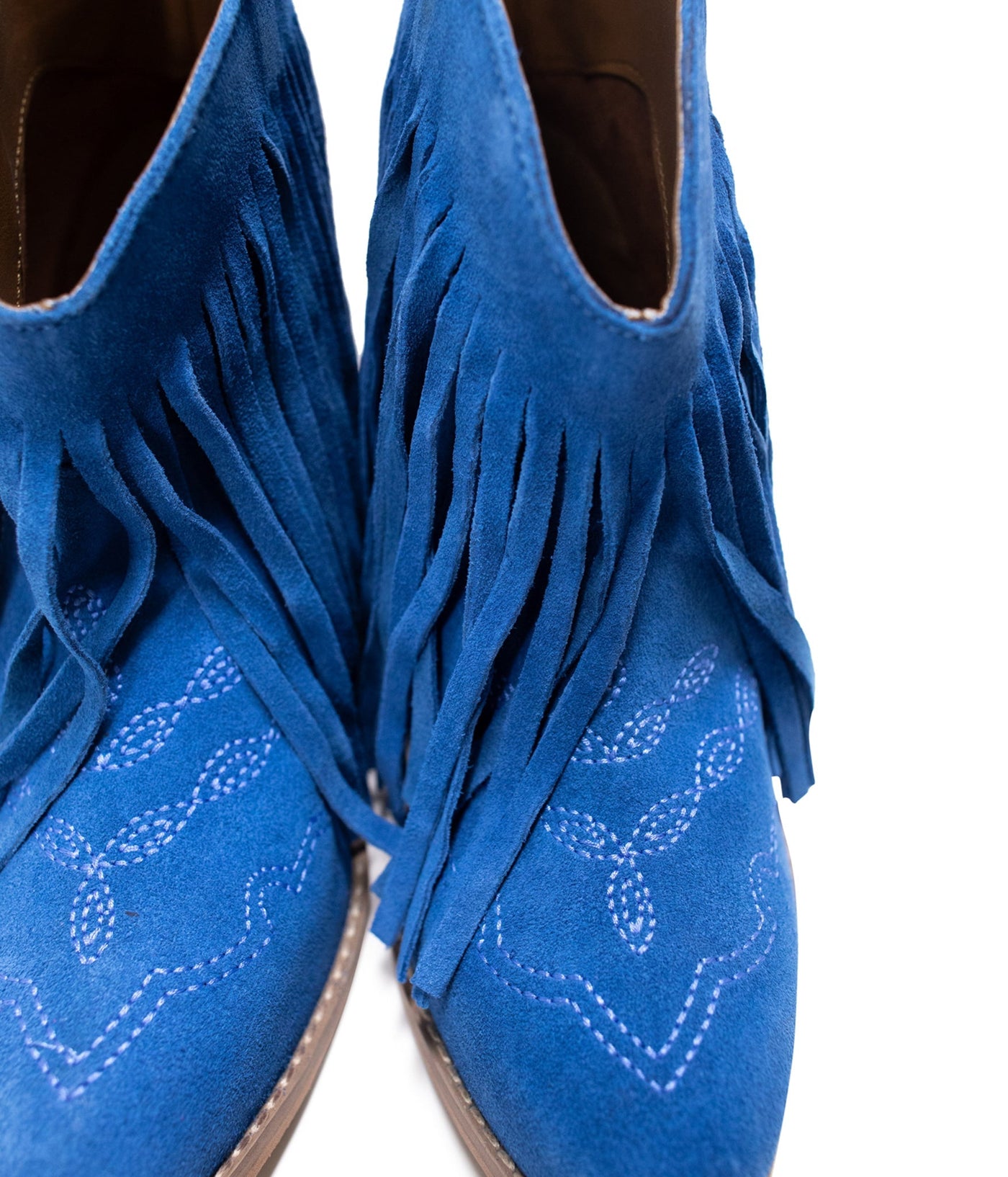Amos Fringe Ankle Bootie in Blue Suede - Glamourous Grace