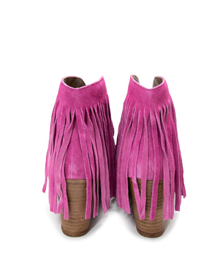 Amos Fringe Ankle Bootie in Magenta Suede - Glamourous Grace