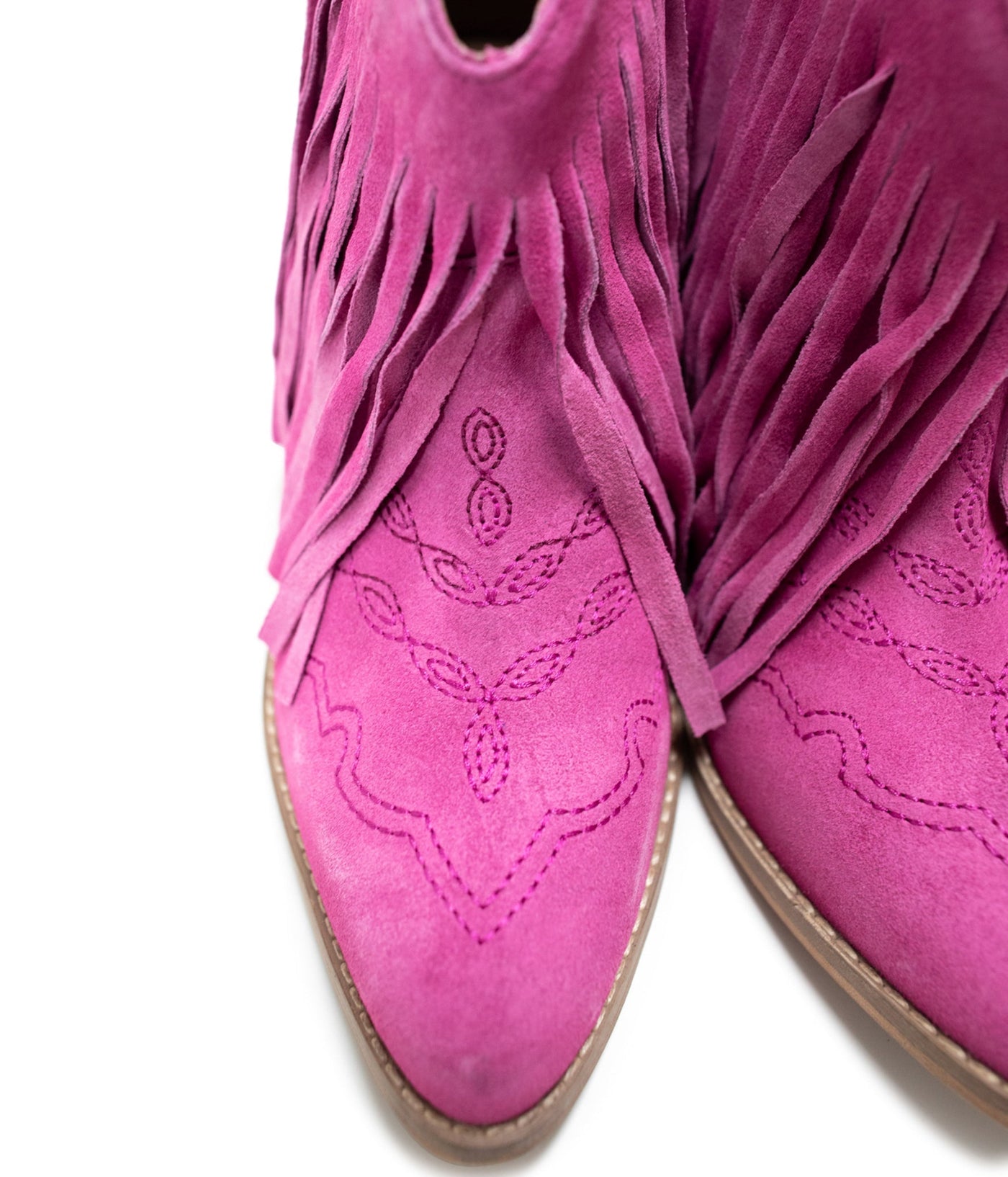 Amos Fringe Ankle Bootie in Magenta Suede - Glamourous Grace