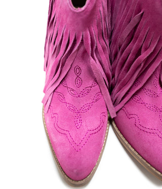 Amos Fringe Ankle Bootie in Magenta Suede - Glamourous Grace