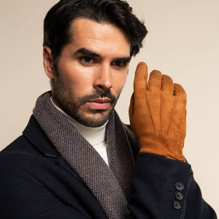 Angelo (cognac) – Italian suede leather gloves with luxurious cashmere lining - Glamourous Grace