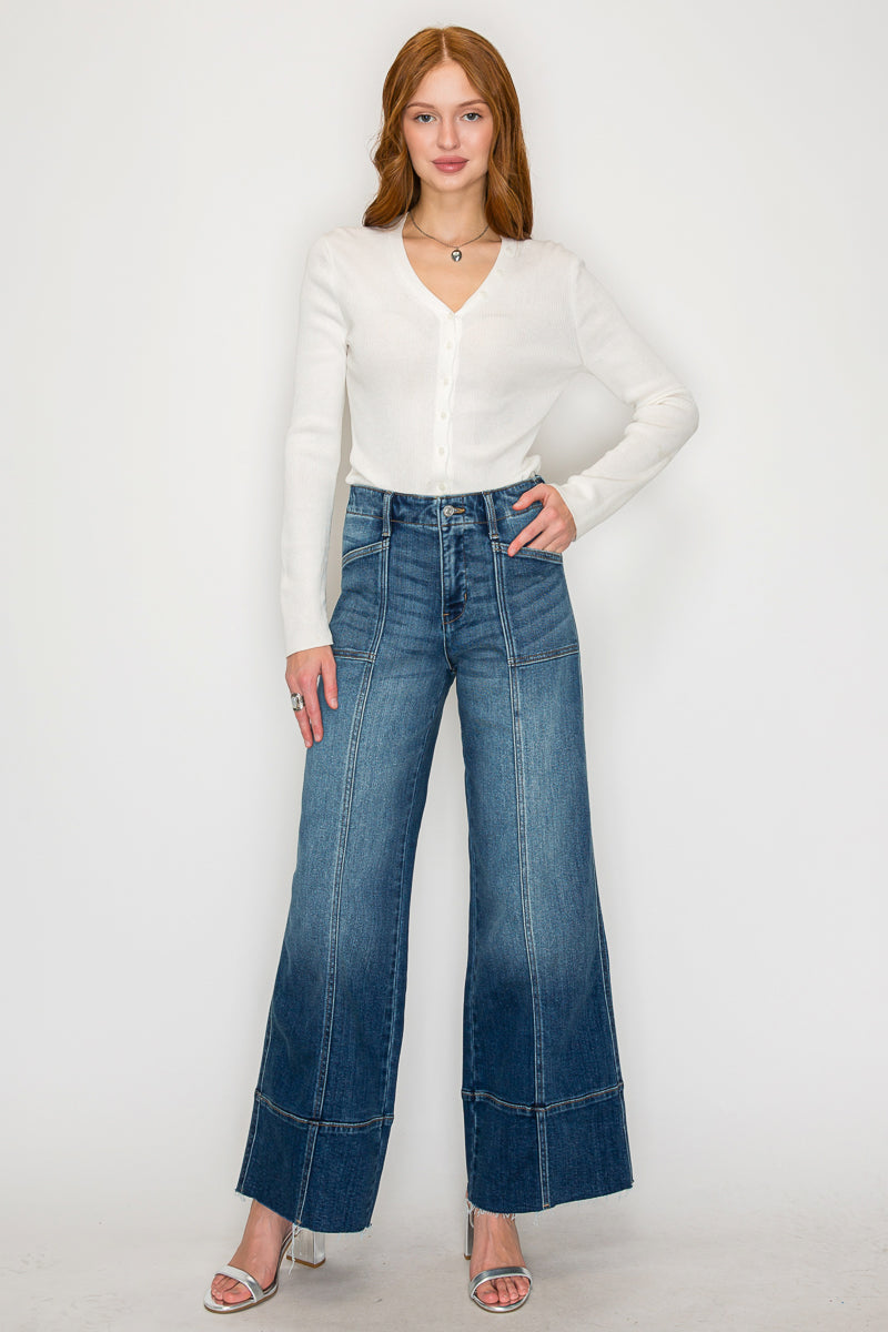 Aurora Tummy Control Eco Friendly Fabric Slim Palazzo Jeans (Dark Wash) - Glamourous Grace